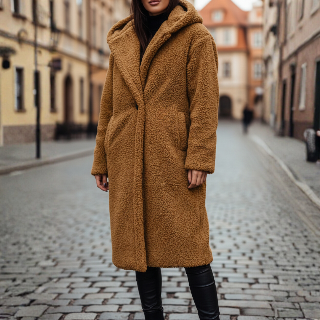 Damen Fleece Mantel Mit Kapuze | Vestea