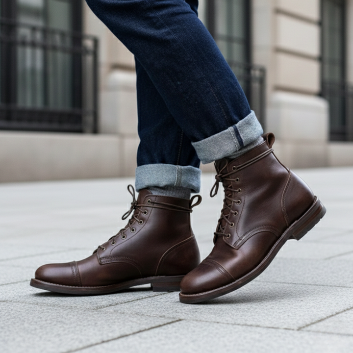 Botas ortopédicas con correa de velcro para tobillo de cuero para hombre