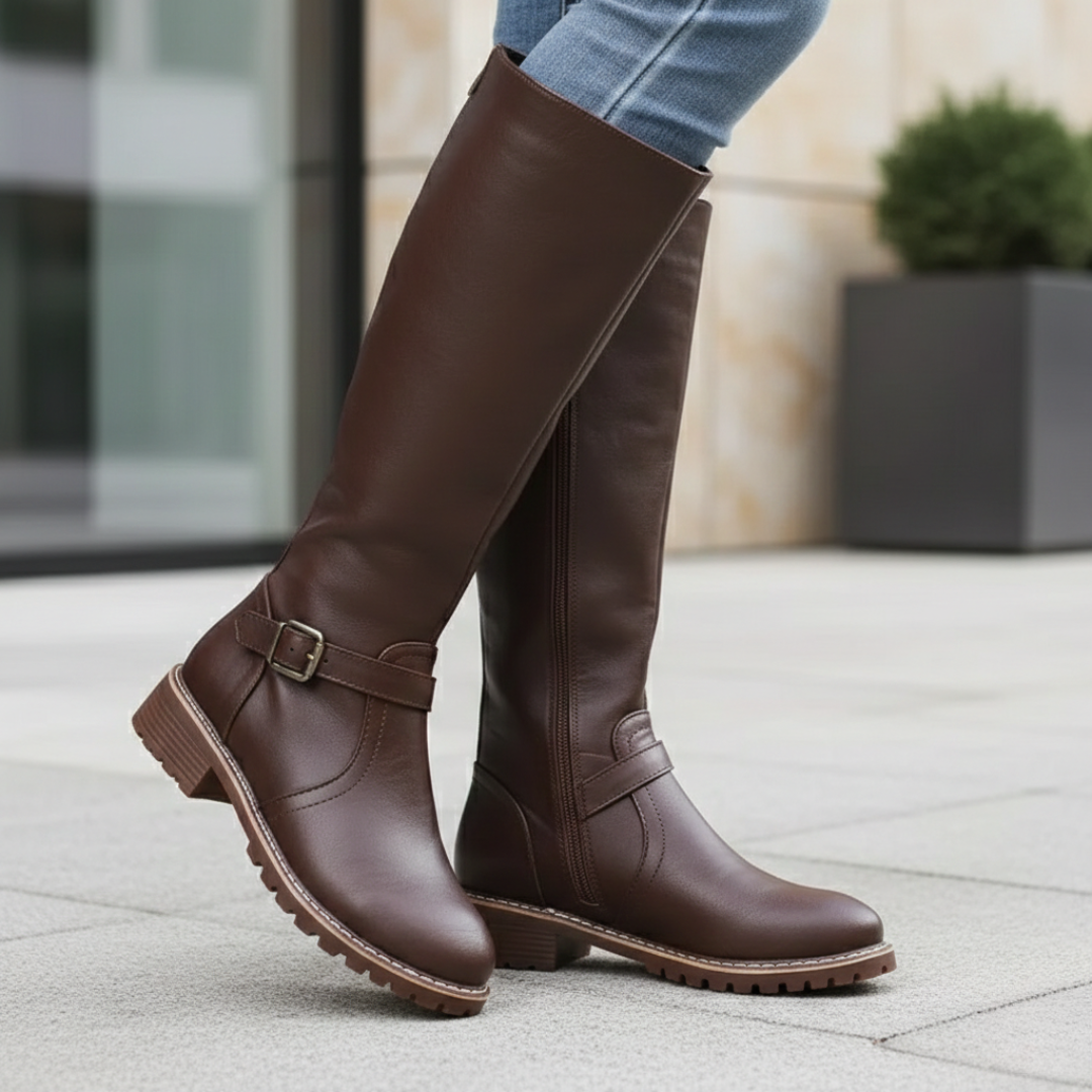 Bottes orthopédiques montantes en cuir avec sangle à boucle pour femmes