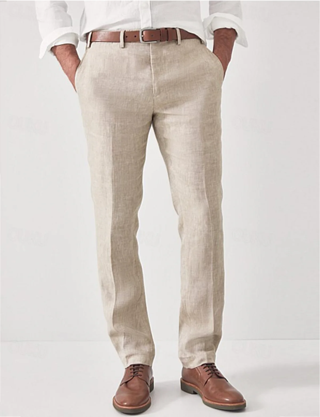 Pantalones de lino para hombre con cintura elástica estilo harem casual