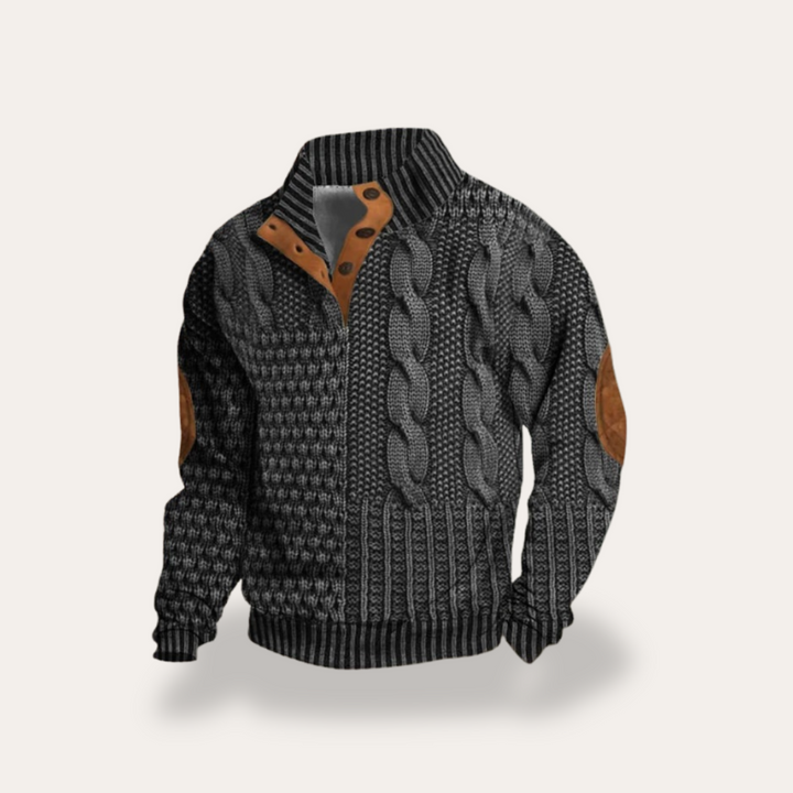 Herren Strickpullover mit Zopfmuster und Stehkragen | Vestea