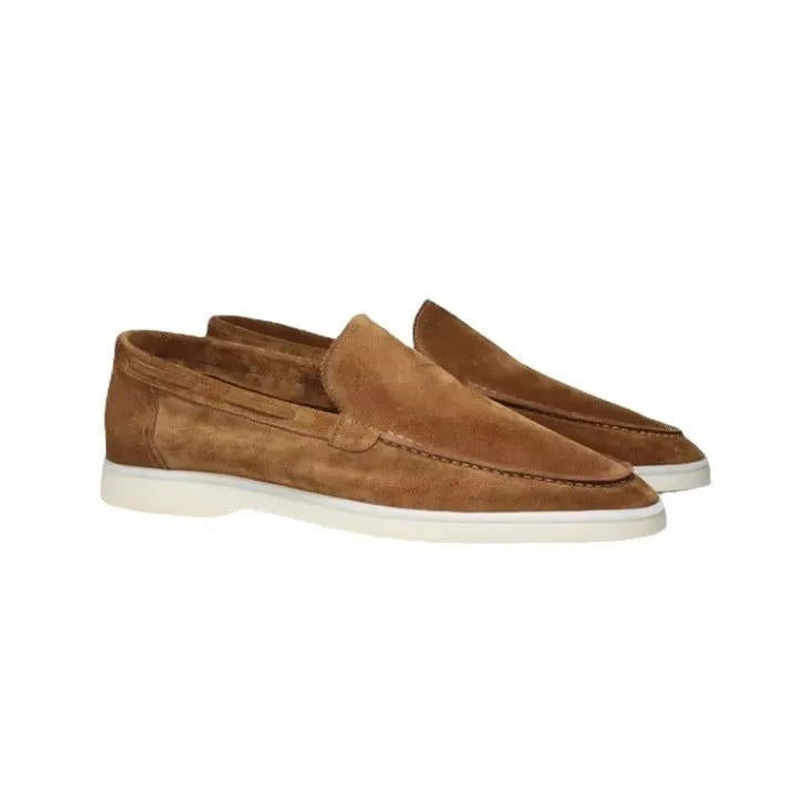 Mocasines para hombre de ante con paneles elásticos, cuello acolchado y suela de goma antideslizante