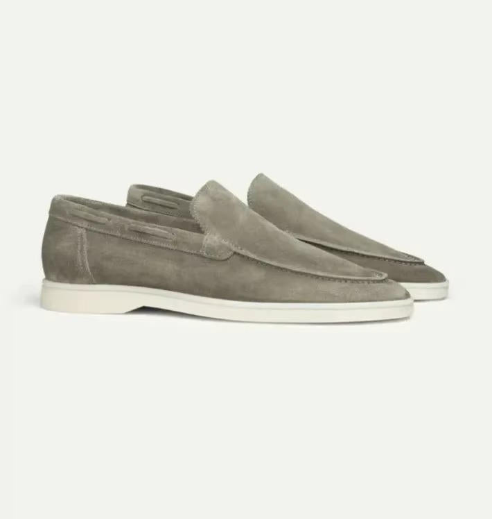Men's Loafers Suede Slip-On Elastic Panels Padded Collar Non-Slip Rubber Sole