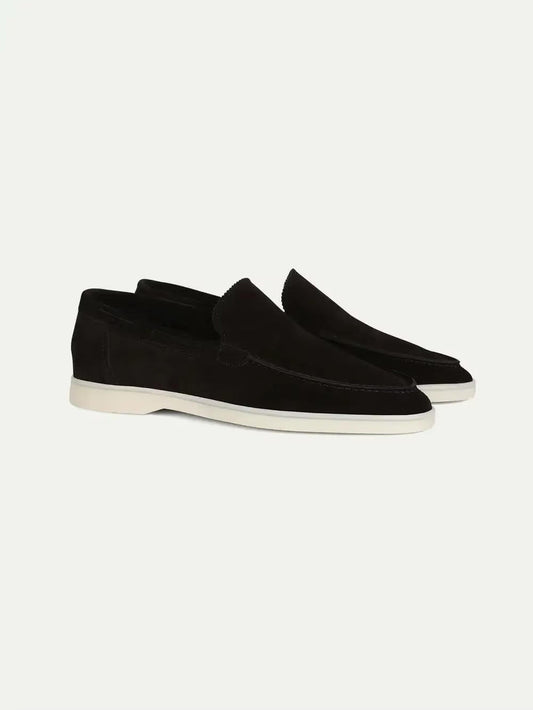 Men's Loafers Suede Slip-On Elastic Panels Padded Collar Non-Slip Rubber Sole