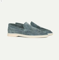 Men's Loafers Suede Slip-On Elastic Panels Padded Collar Non-Slip Rubber Sole