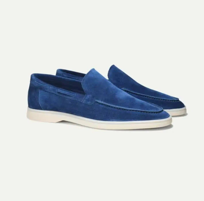 Men's Loafers Suede Slip-On Elastic Panels Padded Collar Non-Slip Rubber Sole