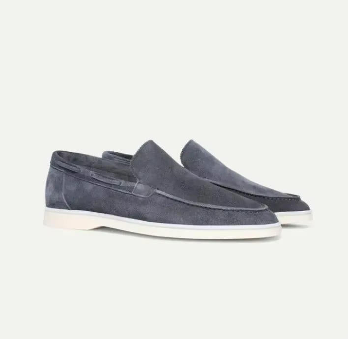Men's Loafers Suede Slip-On Elastic Panels Padded Collar Non-Slip Rubber Sole