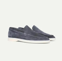 Men's Loafers Suede Slip-On Elastic Panels Padded Collar Non-Slip Rubber Sole