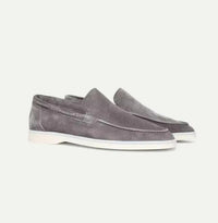 Men's Loafers Suede Slip-On Elastic Panels Padded Collar Non-Slip Rubber Sole
