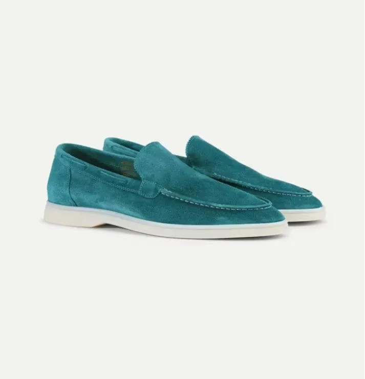 Men's Loafers Suede Slip-On Elastic Panels Padded Collar Non-Slip Rubber Sole