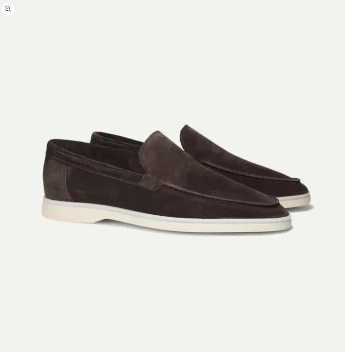Men's Loafers Suede Slip-On Elastic Panels Padded Collar Non-Slip Rubber Sole