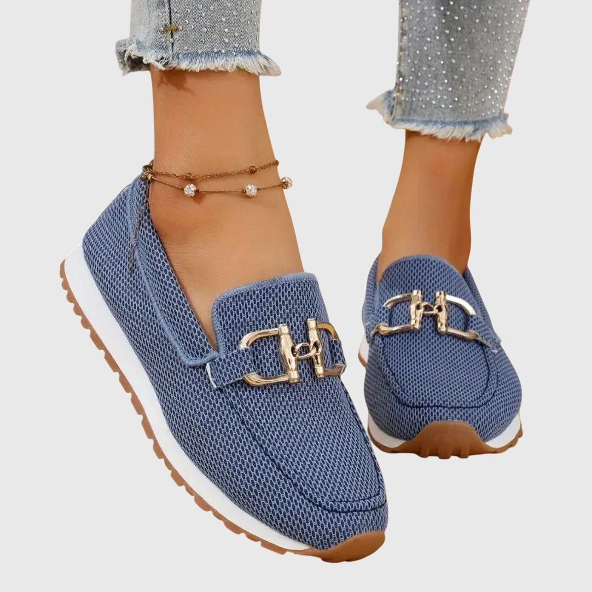 Mocassins orthopédiques pour femmes, à enfiler, semelle intérieure rembourrée, semelle extérieure en caoutchouc, détail métallique