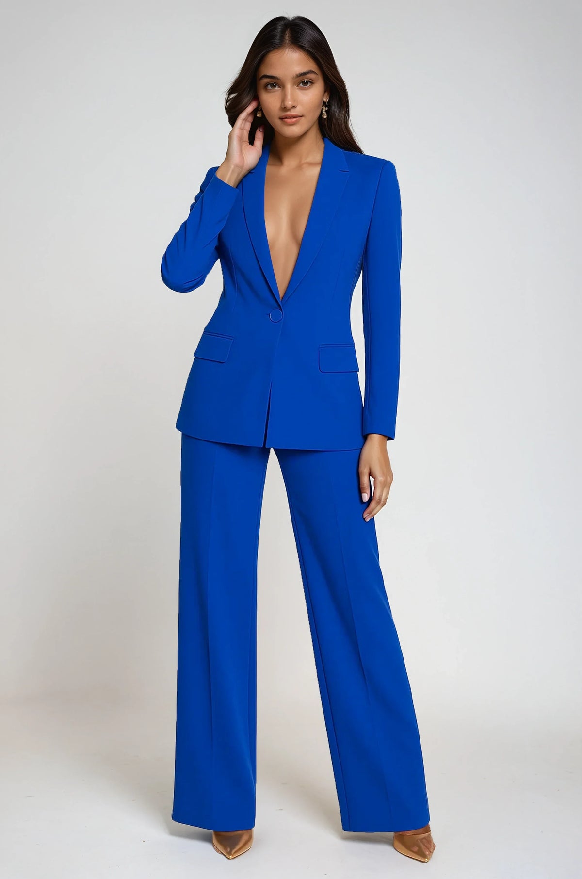 Women's 2-Piece Set Blazer Trousers Tailored Long Sleeve Straight Leg – Formal