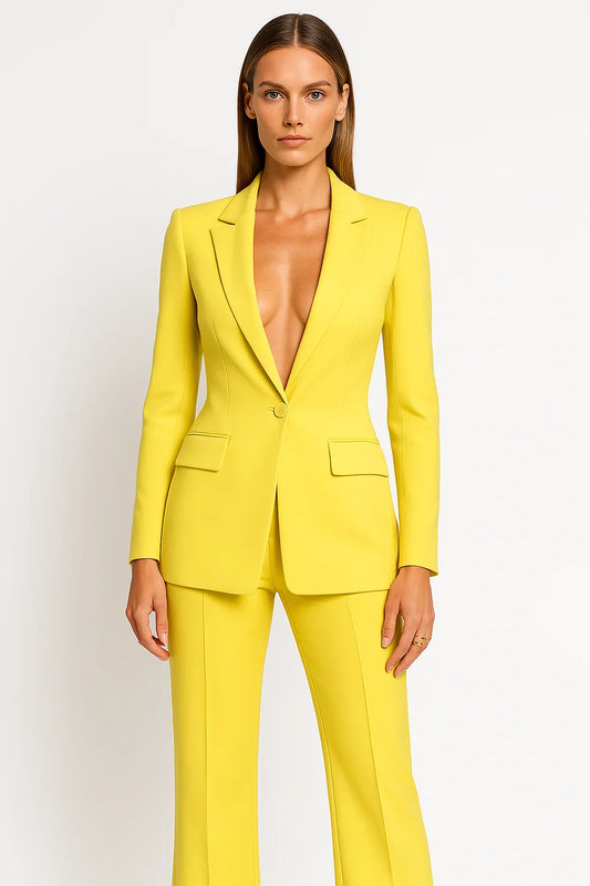 Women's 2-Piece Set Blazer Trousers Tailored Long Sleeve Straight Leg – Formal