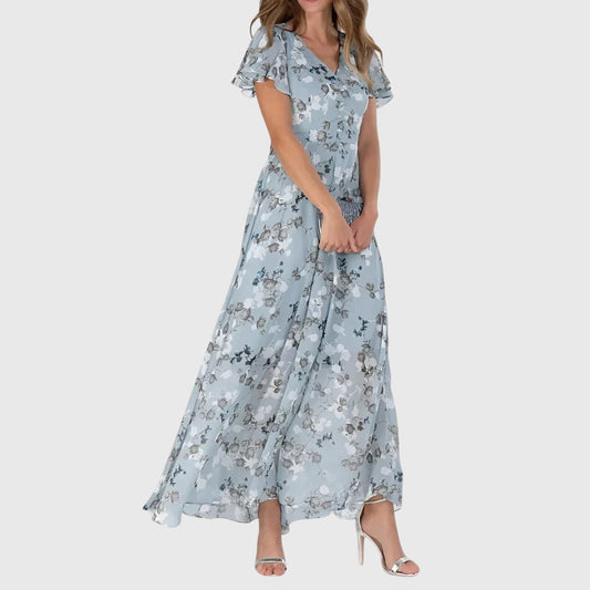 Women's Maxi Dress Floral Short Sleeve V-Neck Flowy