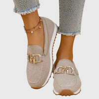 Women's Orthopedic Loafers Slip-On Cushioned Insole Rubber Outsole Metal Detail