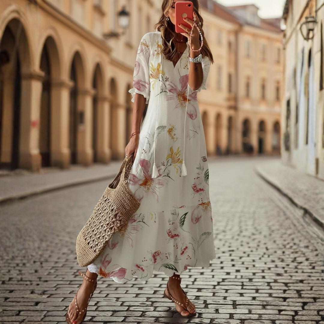 Maxi Dress Short Sleeve Boho Geometric Womens