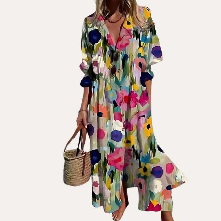 Maxikleid Boho Blumen Langarm Damen | Vestea