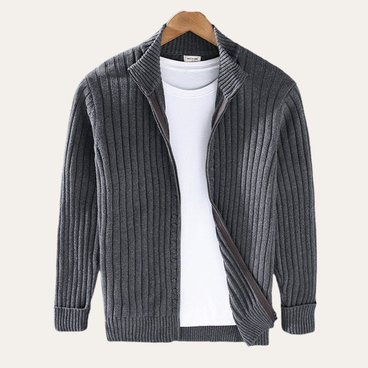 Herren Rippstrick Cardigan Baumwolle mit Reißverschluss | Vestea