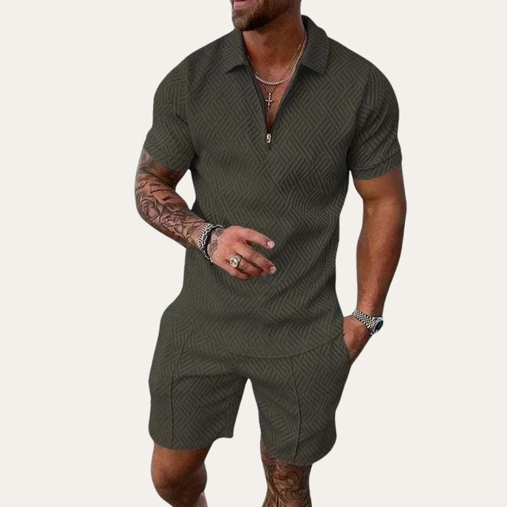 Herren Kurzarm Hemd Shorts Set Baumwolle | Vestea