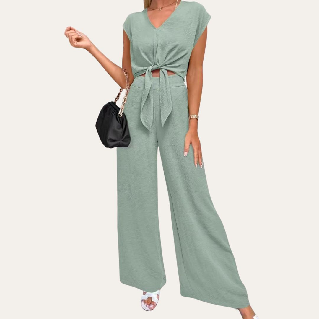 Crinkle Polyester Top Weite Hose Damen | Vestea