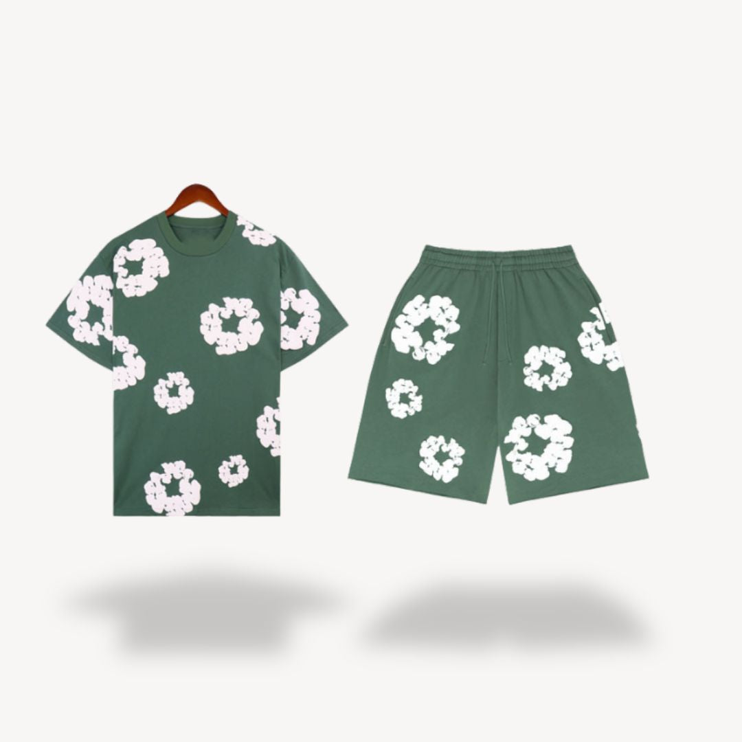 Baumwoll-Set Blumen T-Shirt & Shorts Unisex | Vestea