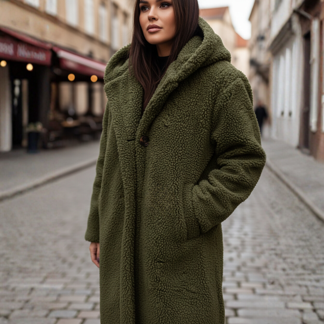 Damen Fleece Mantel Mit Kapuze | Vestea