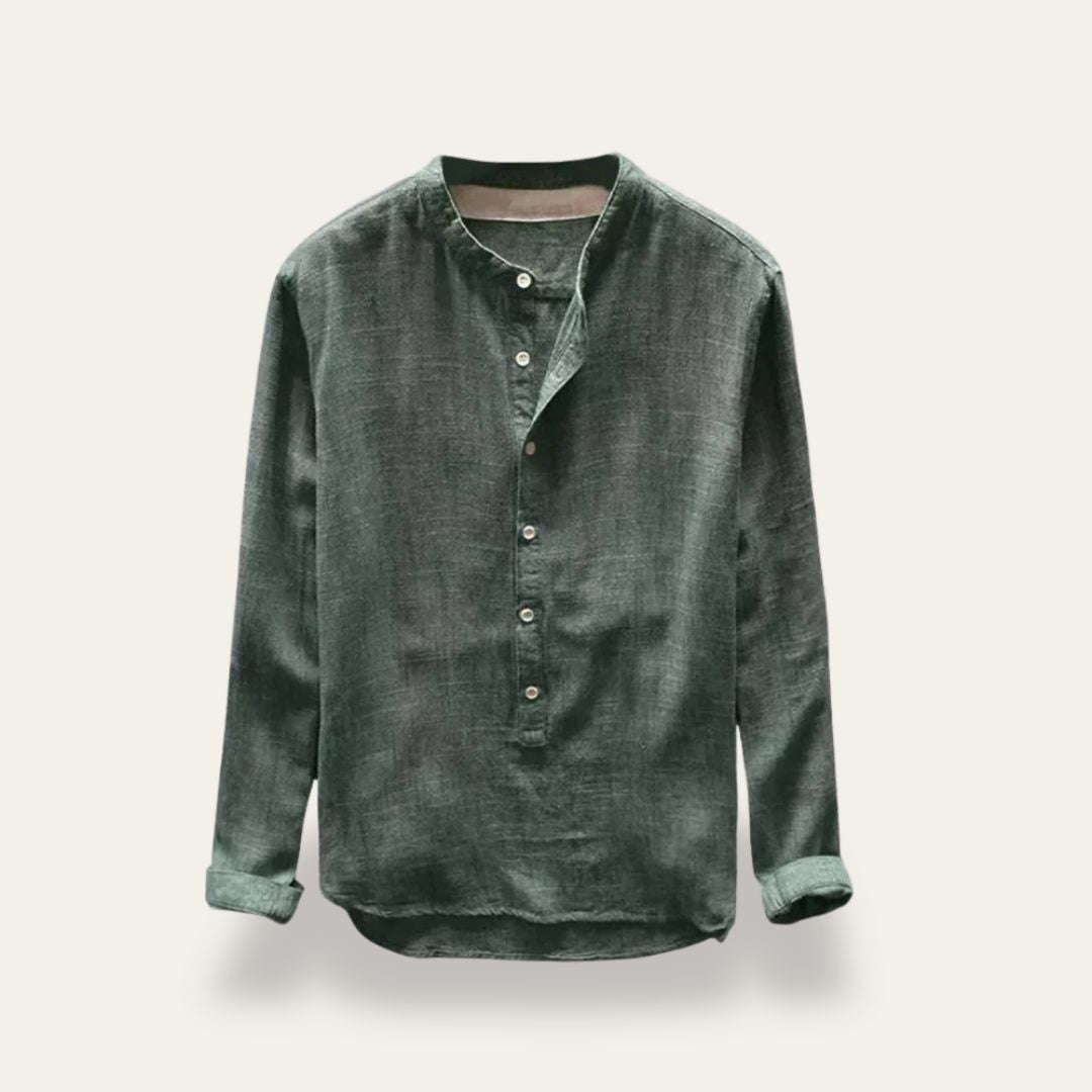 Men's Casual Linen Stand-Collar Shirt | Vestea