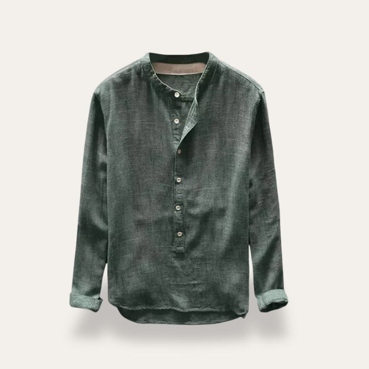 Men's Casual Linen Stand-Collar Shirt | Vestea