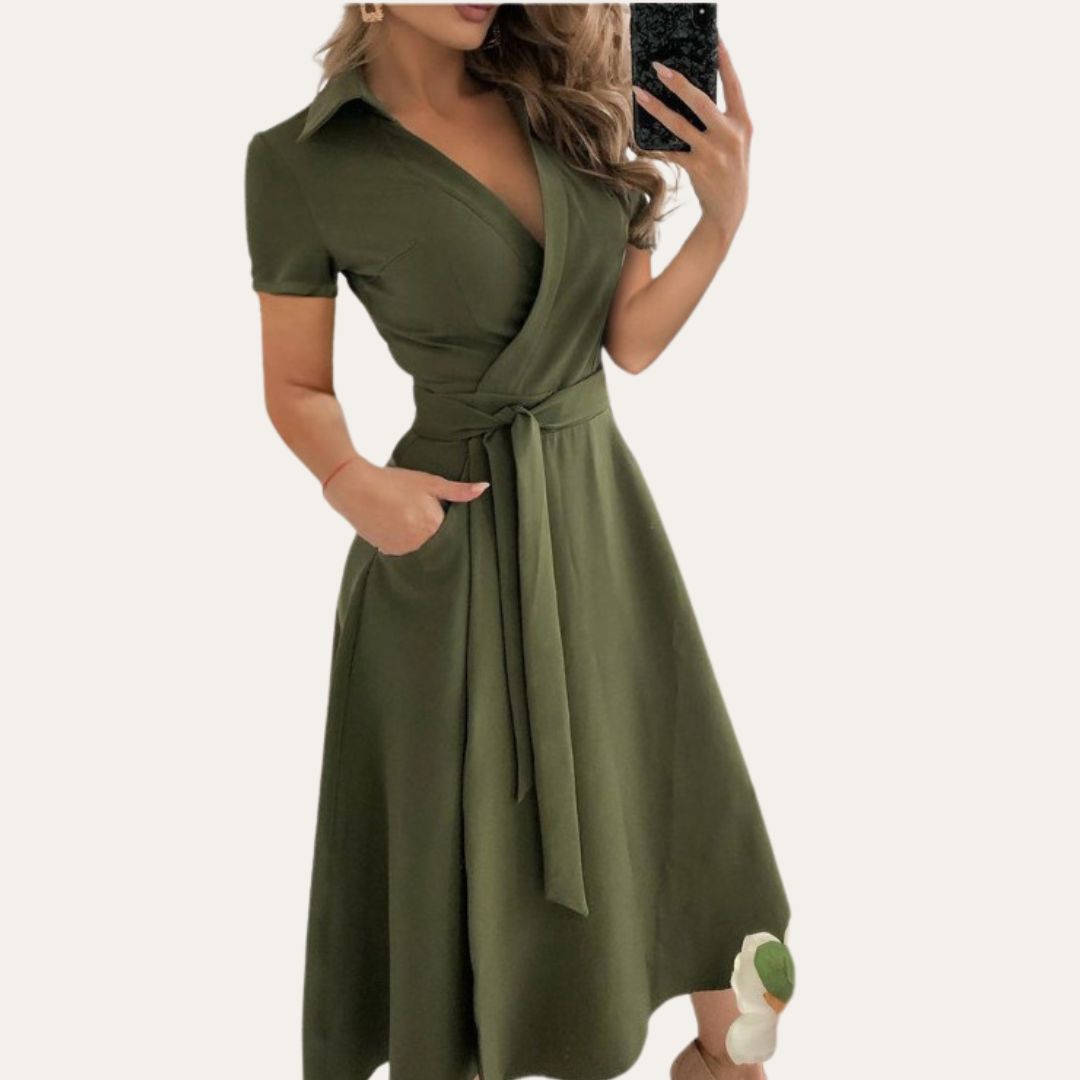 Damen Leinen Wickelkleid Kurzarm | Vestea