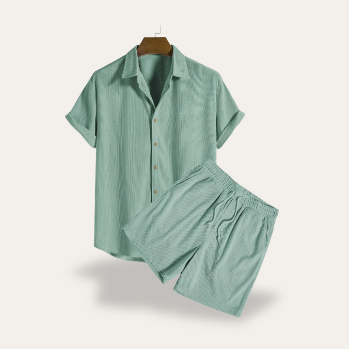 Vestea | Herren Leinen Zweiteiler Set – Kurzarm Hemd & Shorts