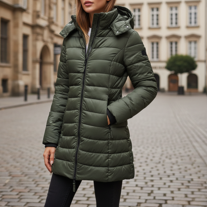 Langer Damen-Wintermantel aus Polyester | Vestea