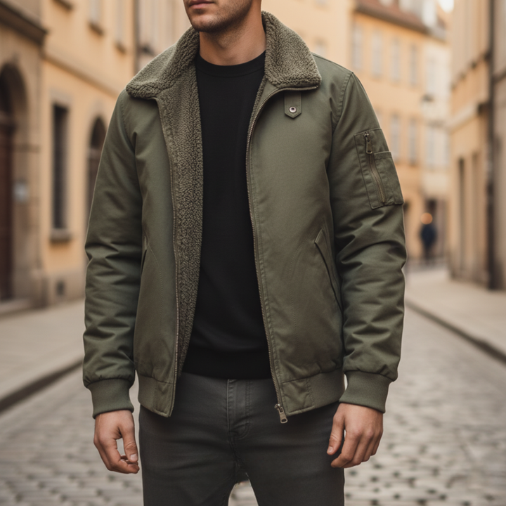 Herren Bomberjacke Shearling-Kragen Winter Polyester | Vestea