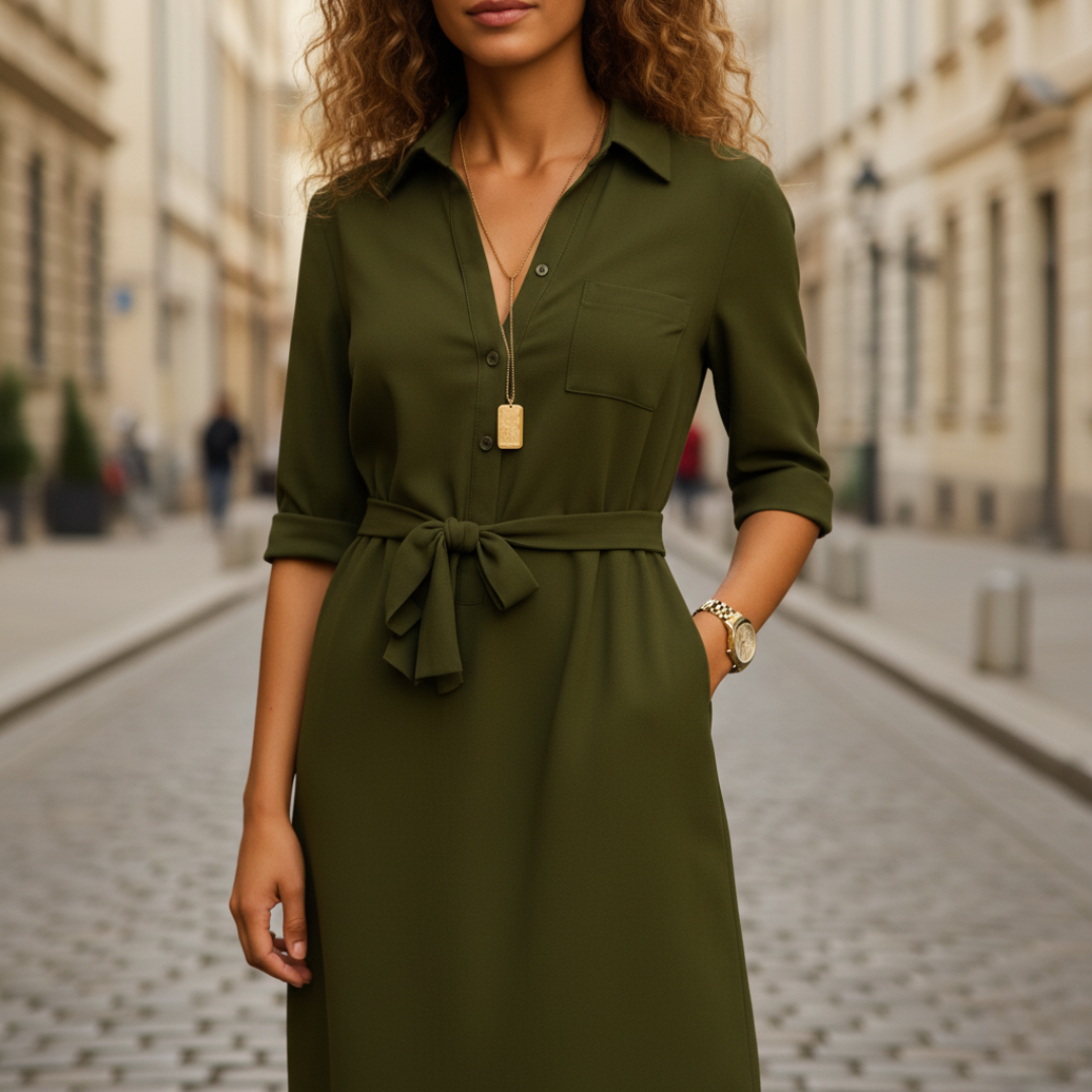 Damen Hemdblusenkleid mit Gürtel | Vestea