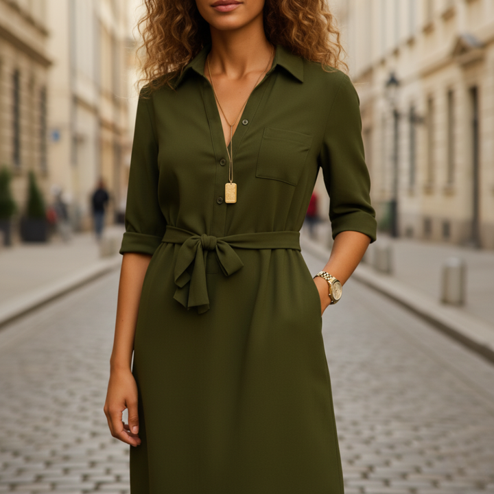 Damen Hemdblusenkleid mit Gürtel | Vestea