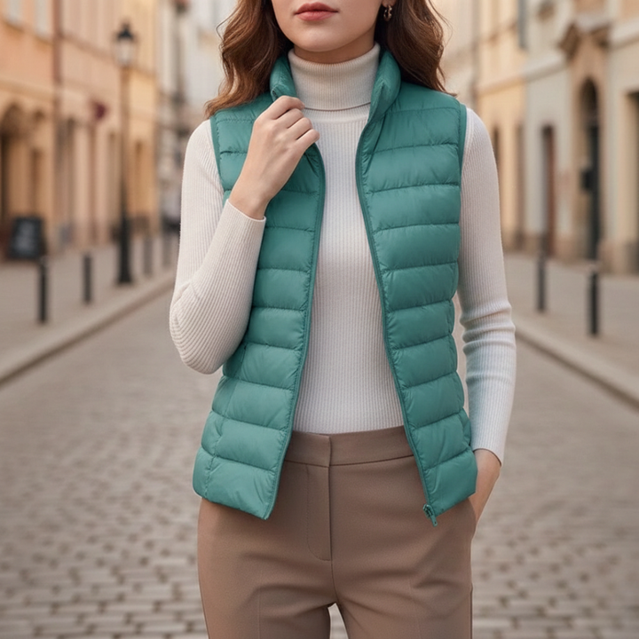 Veste sans manches matelassée ultralégère à fermeture éclair intégrale pour femmes