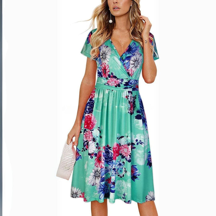 Damen Blumen-Wickelkleid Midi aus Polyester | Vestea