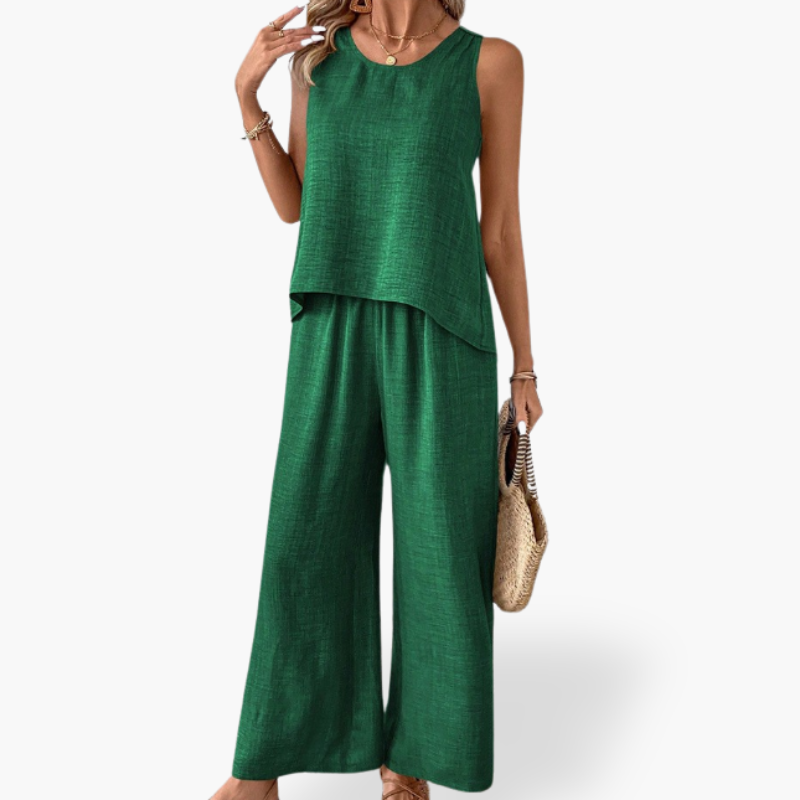 Leinen Tank Top Weite Bein Hose Damen | Vestea