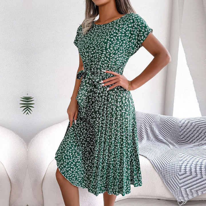 Damen Midikleid mit Abstraktem Druck und Bindegürtel | Vestea