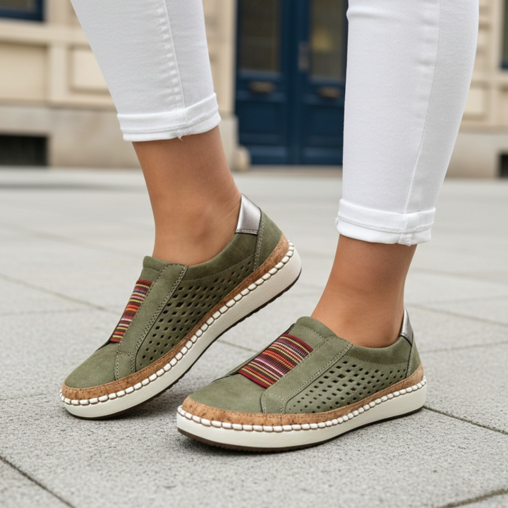 Women Orthopedic Faux Leather Slip On Sneakers