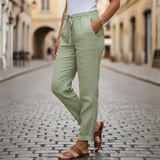 Linen Pants Drawstring Elastic Waist Tapered Women Summer