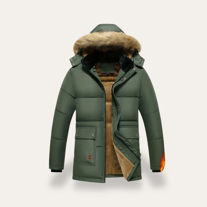 Herren Winter-Steppjacke mit Kapuze Grün | Vestea