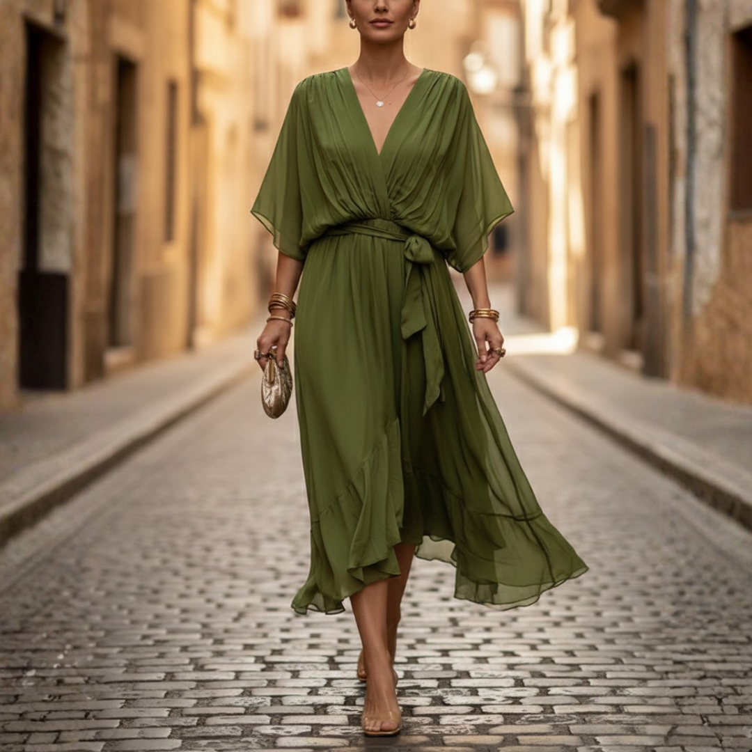 Maxi Dress Short Sleeve Chiffon Womens