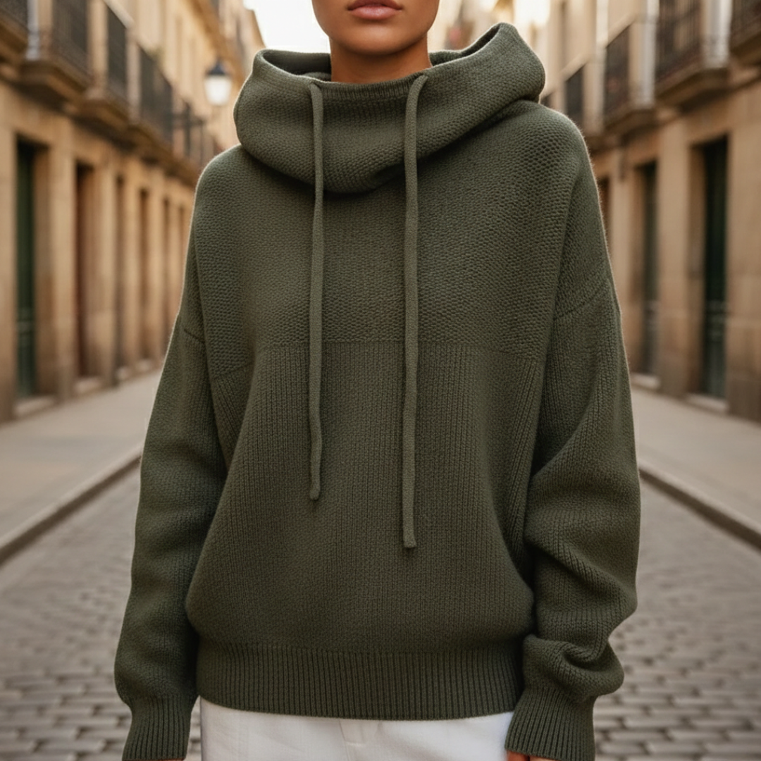 Sudadera con capucha de punto, con cordón, acanalada, de gran tamaño para mujer