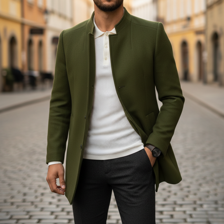 Herren Kurzmantel Stehkragen Slim Fit Wollmantel | Vestea