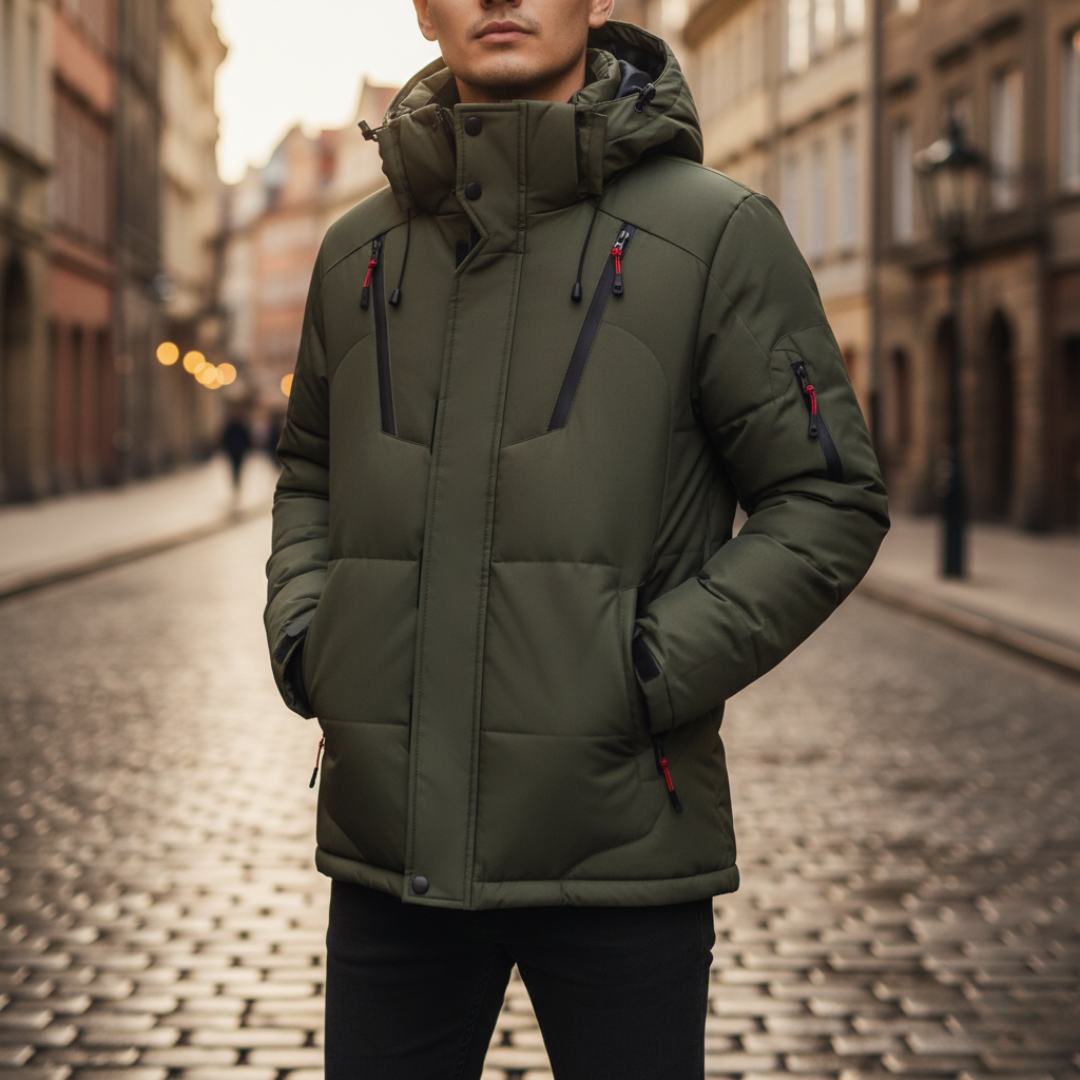 Herren Winterjacke Kapuze Materialmix | Vestea