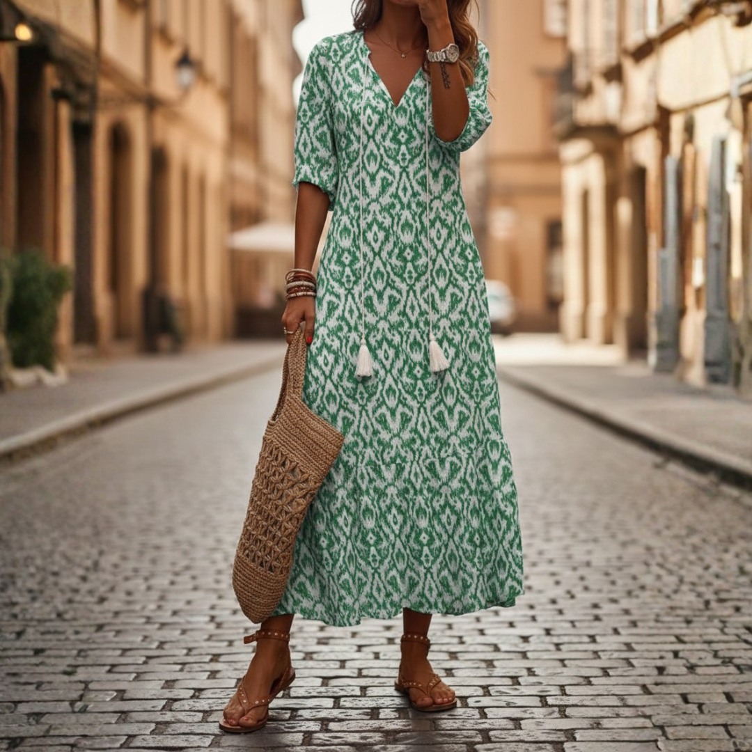 Maxi Dress Short Sleeve Boho Geometric Womens