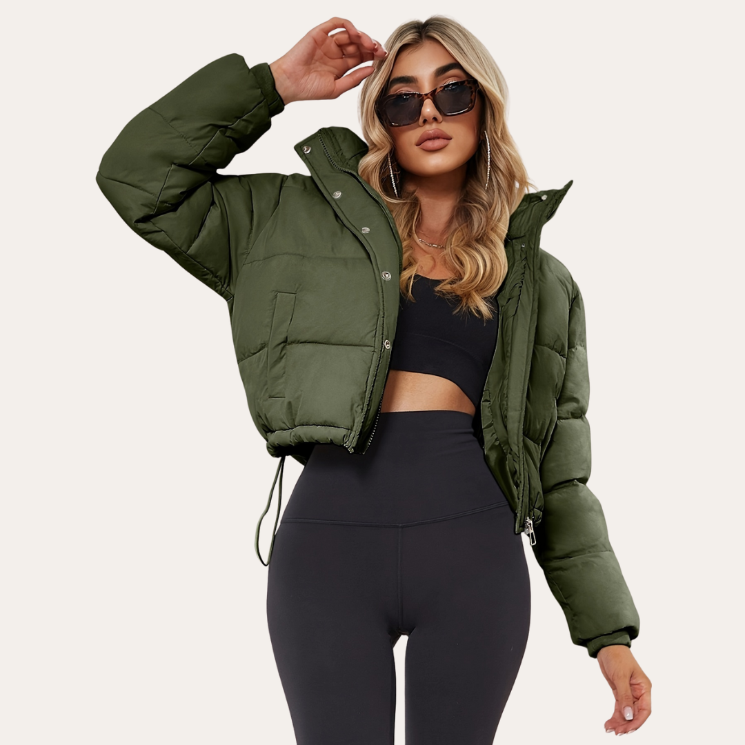 Damen Kurze Pufferjacke mit Kapuze | Vestea