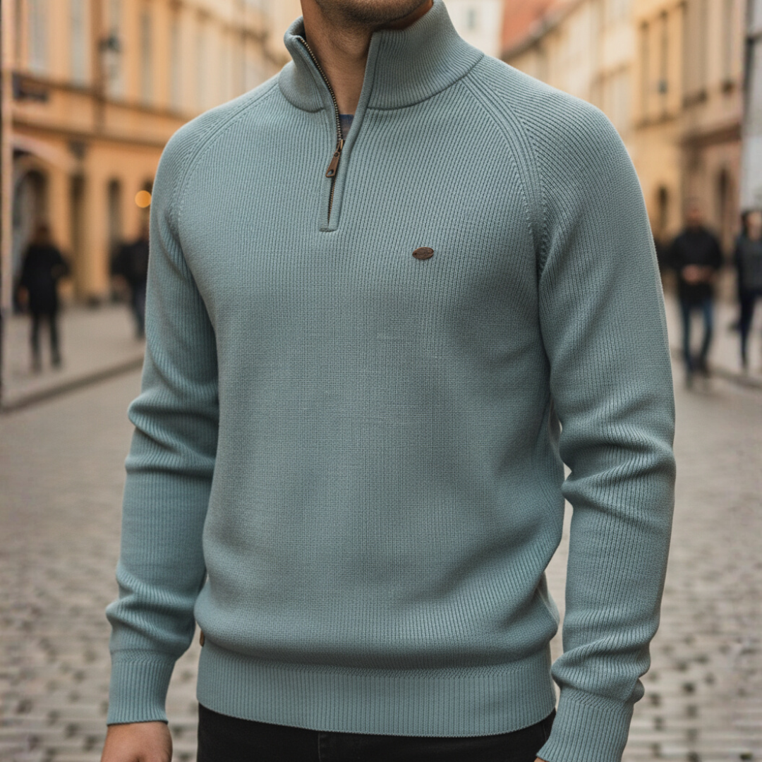Herren Strickpullover Rollkragen Halb-Reißverschluss Baumwolle | Vestea