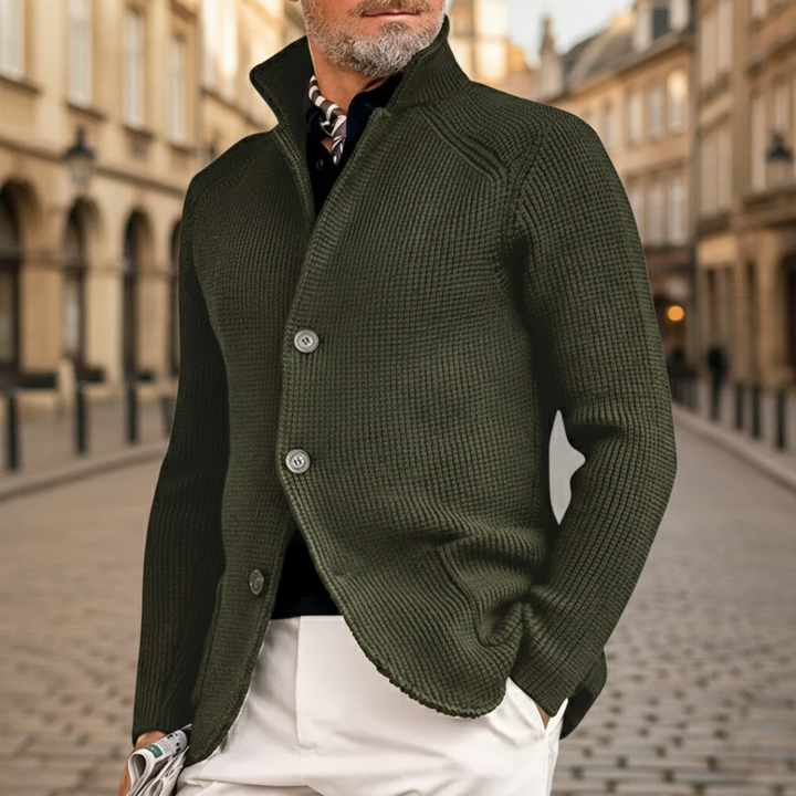 Men Ribbed Knit Button Cardigan